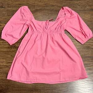 NEW Le Lis Collection Pink Poplin Puff Sleeve Cotton Mini Dress - M